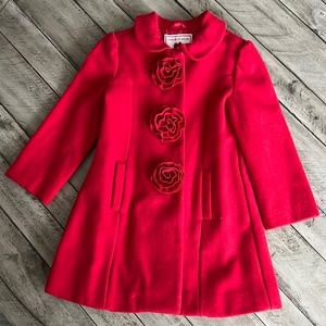 Janie and Jack Vibrant Red Pea Coat with Rose Details
